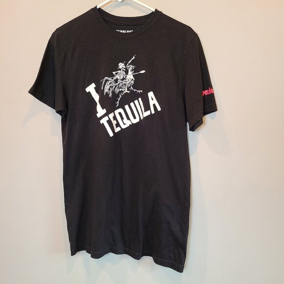 Espolon Tequila Shirt Medium Black Skeleton Riding Rooster Short Sleeve - Picture 1 of 6